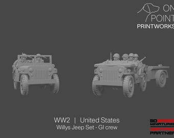 WW2 United States - Willys Jeep Set - 28mm - 1/56 scale - Bolt Action - Chain of Command - Wargaming Miniatures - Resin Print - Unpainted
