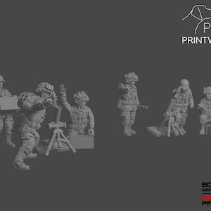 WW2 US Airborne - Medium Mortar Team Set - 28mm - 1/56 scale - Bolt Action - Chain of Command - Wargaming Miniatures-Resin Print-Unpainted