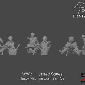 WW2 États-Unis - Ensemble d'équipe de mitrailleuses lourdes - 28 mm - Échelle 1/56 - Action à verrou - Chaîne de commandement - Miniatures Wargaming - Impression en résine - Non peint