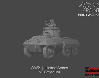 WW2 United States - M8 Greyhound Set - 28mm - 1/56 scale - Bolt Action - Chain of Command - Wargaming Miniatures - Resin Print - Unpainted