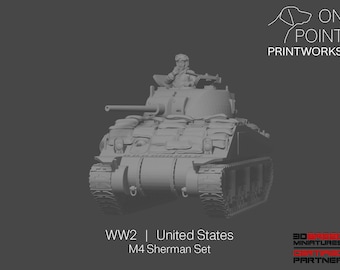 WW2 United States - M4 Sherman Set - 28mm - 1/56 scale - Bolt Action - Chain of Command - Wargaming Miniatures - Resin Print - Unpainted