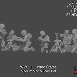 WW2 United States - Medium Mortar Team Set - 28mm - 1/56 scale - Bolt Action - Chain of Command - Wargaming Miniatures-Resin Print-Unpainted
