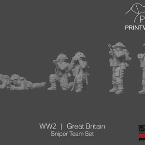 II wojna światowa, Wielka Brytania – zestaw snajperski – 28 mm – skala 1/56 – zamek śrubowy – łańcuch dowodzenia – Wargaming Miniatures – wydruk żywiczny – niepomalowany