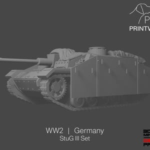 WW2ドイツ - StuG IIIセット - 28 mm - 1/56スケール - ボルトアクション - Chain of Command - Wargaming Miniatures - レジンプリント - 未塗装