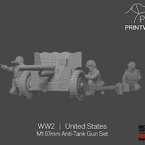 WW2 United States - M1 57mm Gun Set - 28mm - 1/56 scale - Bolt Action - Chain of Command - Wargaming Miniatures - Resin Print - Unpainted