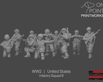 WW2 United States - Infantry Squad B - 28mm - 1/56 scale - Bolt Action - Chain of Command - Wargaming Miniatures - Resin Print - Unpainted