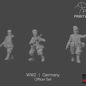 Seconde guerre mondiale, Allemagne - Ensemble d'officiers - 28 mm - Échelle 1/56 - Mécanisme à verrou - Chaîne de commandement - Figurines Wargaming - Impression en résine - Non peint