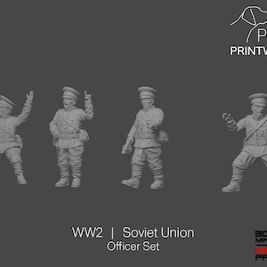 WW2 ソビエト連邦 - 将校セット - 28 mm - 1/56 スケール - ボルトアクション - 指揮系統 - ウォーゲーミングミニチュア - レジンプリント - 未塗装