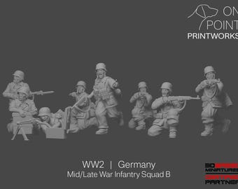 WW2 Germany - Mid/Late War Infantry Squad B - 28mm - 1/56 scale - Bolt Action - Chain of Command - Wargaming - Resin Print - Unpainted