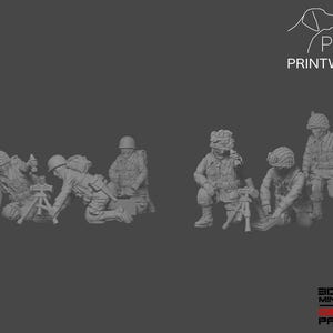 WW2 US Airborne - Light Mortar Team Set - 28mm - 1/56 scale - Bolt Action - Chain of Command - Wargaming Miniatures -Resin Print-Unpainted