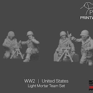 WW2 アメリカ軍 軽迫撃砲チームセット 28mm 1/56スケール ボルトアクション 指揮系統 ウォーゲーミングミニチュア レジンプリント 未塗装