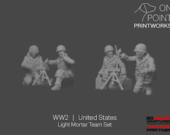 WW2 アメリカ軍 軽迫撃砲チームセット 28mm 1/56スケール ボルトアクション 指揮系統 ウォーゲーミングミニチュア レジンプリント 未塗装