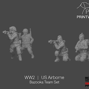 WW2 US Airborne - Bazooka Team Set - 28 mm - Échelle 1/56 - Action à verrou - Chaîne de commandement - Miniatures Wargaming - Impression en résine - Non peint