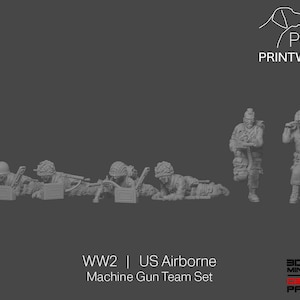 WW2 US Airborne - Machine Gun Team Set - 28mm - 1/56 scale - Bolt Action - Chain of Command - Wargaming Miniatures - Resin Print - Unpainted