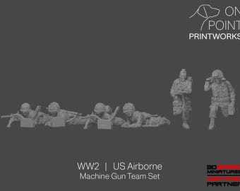 WW2 US Airborne - Machine Gun Team Set - 28mm - 1/56 scale - Bolt Action - Chain of Command - Wargaming Miniatures - Resin Print - Unpainted