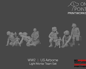 WW2 US Airborne - Light Mortar Team Set - 28mm - 1/56 scale - Bolt Action - Chain of Command - Wargaming Miniatures - Resin Print -Unpainted