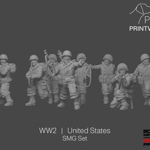 WW2 アメリカ - SMG 分隊 - 28 mm - 1/56 スケール - ボルトアクション - 指揮系統 - ウォーゲーミングミニチュア - レジンプリント - 未塗装