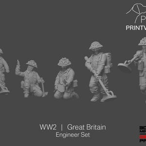 WW2 Great Britain - Engineer Set - 28mm - 1/56 scale - Bolt Action - Chain of Command - Wargaming Miniatures - Resin Print - Unpainted
