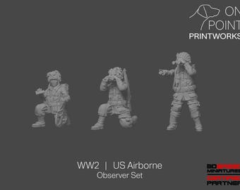 WW2 US Airborne - Observer Set - 28mm - 1/56 scale - Bolt Action - Chain of Command - Wargaming Miniatures - Resin Print - Unpainted