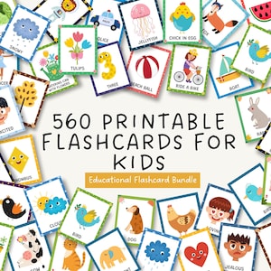 Pacchetto di schede didattiche stampabili per bambini per l'apprendimento, 560 carte educative per la scuola materna, giochi stampabili per bambini Montessori, risorse stampabili