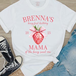 Custom Name Berry First Birthday Matching Family Shirt, Strawberry Themed Party Tee, Mama Dada Strawberry Tee, 1st Bday Mom Dad Berry Tshirt