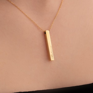Personalized Vertical Bar Necklace for Her Custom 4 Sides with Engraving Necklace for Mom Jewelry Gifts for Grandma Sister Christmas Gift
