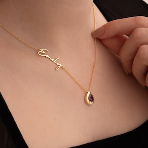 Personalized Name Necklace with Birthstone with Name Necklace for Wife Alexandrite Birthstone Necklace Dainty Necklace for Mothers Day Gift