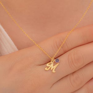 Personalized Dainty Initial Birthstone Necklace Tiny Letter Necklace Initial Necklace for Her Gem Initial Necklace for Mother’s Day Gift 