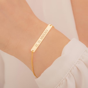 Gepersonaliseerde zilveren staafarmband voor dames staafarmband aangepaste naamplaat armband coördinaat armband datum armband staaf initialen armband