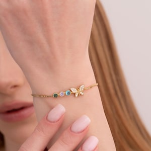 Personalized Birthstone Butterfly Bracelet Birthstone Family Bracelets for Mom Bracelet With Kids Gemstones Family Bracelets With Butterfly