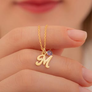 Gold Initial Necklace with Birthstone, Valentines Gift, Silver Initial and Birthstone Necklace, Personalized Gold Necklace with Birthstone