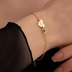 Pulsera personalizada con inicial de corazón y piedra de nacimiento, pulsera con letra, pulsera de disco de corazón para mamá, regalo de dama de honor, linda joyería de verano