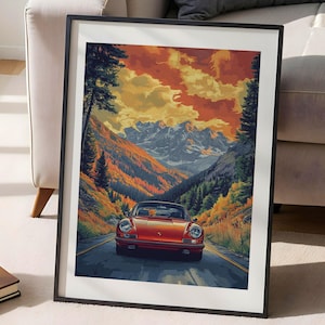 Arte de parede de carro clássico Porsche, pôster decorativo vintage, impressão de artes, amantes de carros em estilo retrô, presente, downloader digital