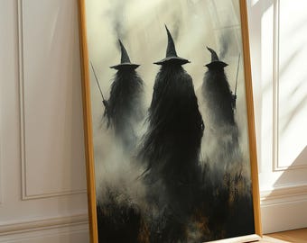 Vintage Witch Print, Rustic Halloween Wall Art, Dark Academia Witchy Decor Digital Download