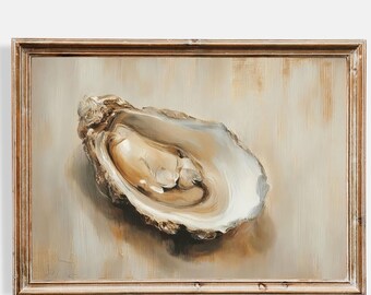 Rustic Oyster Shell Print, Vintage Coastal Kitchen Art (Digital Download)