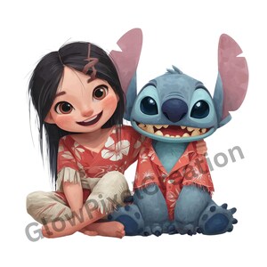 21 joyeux Lilo et collection de cliparts Stitch, modèles de chemises DIY amusants pour des cadeaux, téléchargement numérique pour travaux manuels créatifs