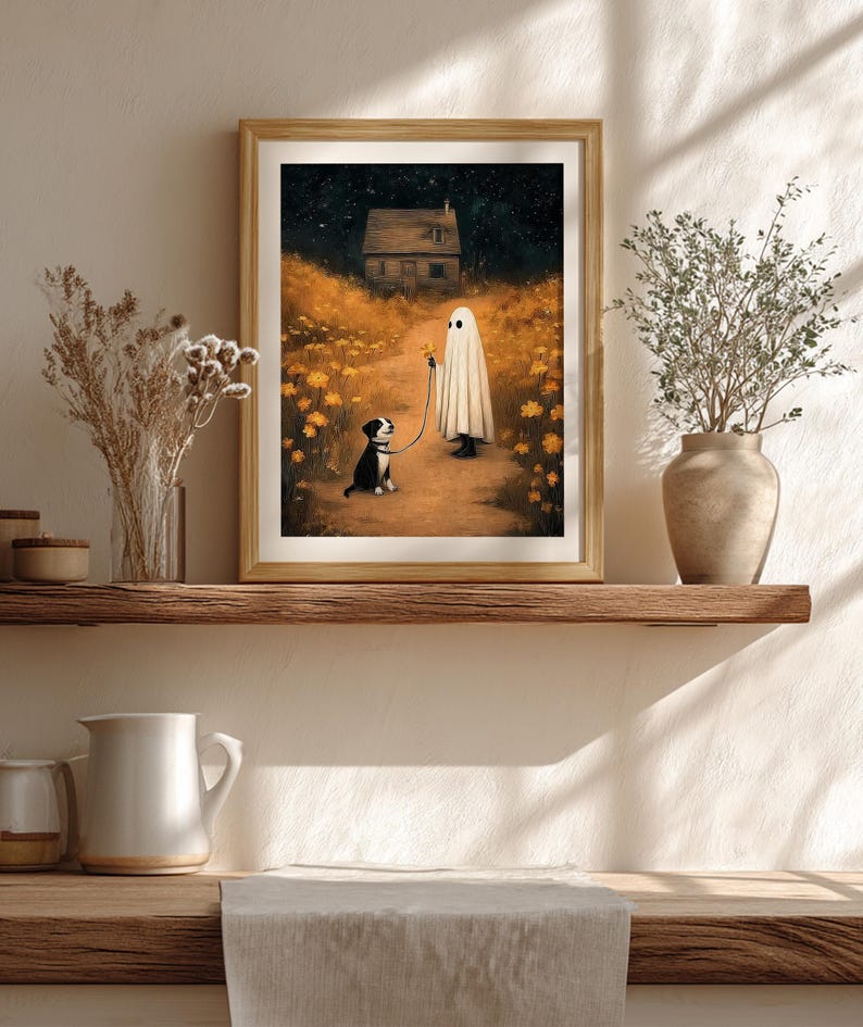 Whimsical Ghost and Dog Halloween Wall Art - Spooky Cottagecore ...