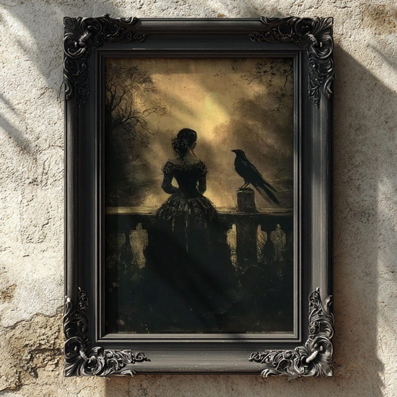 Gothic Woman & Raven Print: Edgar Allan Poe Art, Dark Romantic Decor - Etsy