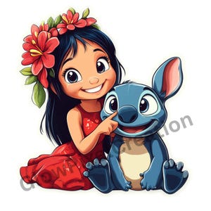 Coleção de clipart digital Lilo e Stitch, 23 arquivos PNG fofos de Stitch, designs engraçados de ponto cruz para camisetas DIY, presente para download instantâneo