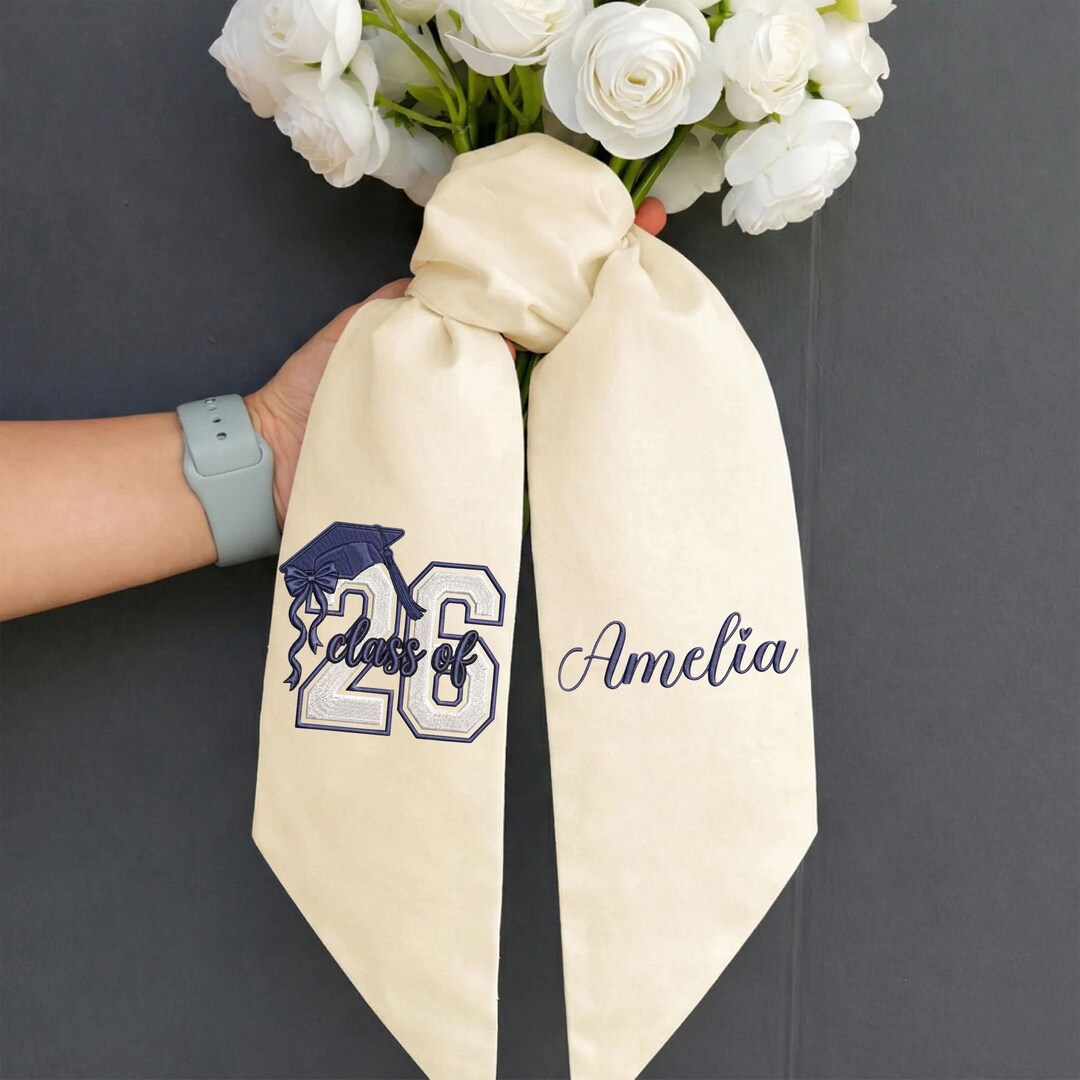 Embroidered Graduation Bouquet Sash, Class of 2026 Ribbon, Personalized ...