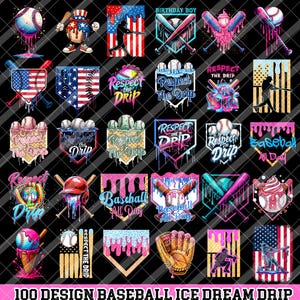 100+ Design Baseball Ice Cream Drip PNG Bundle, Waffle Home Plate Png Digital File, Baseball Player Drip Png, Baseball Life, Sprinkle Drip