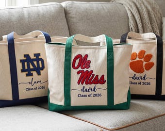 Personalized College Tote Bag, Custom University Logo Canvas Bag, Class of 2026 Graduation Gift, College Student Tote, University Pride Bag