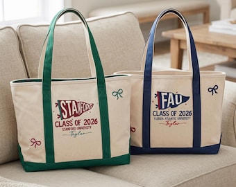 Embroidered Custom College Pennant Canvas Tote Bag, School Spirit Canvas Tote, Custom College Team Bag, Graduation Gift