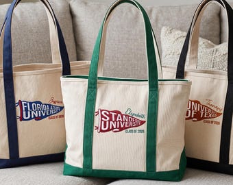 Embroidered Custom College Pennant Canvas Tote Bag, School Spirit Canvas Tote, Custom College Team Bag, Graduation Gift