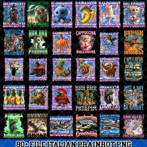 80+ Italian Brainrot Homage Png Bundle, Italian Brainrot Shirt Design, Bombardino Crocodilo Png, Tralalero Tralala, Tung Tung Tung Sahur Png