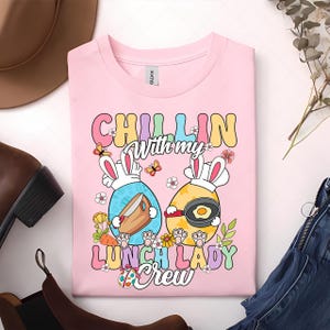Easter Chillin With My Lunch Lady Crew PNG, Easter Bunny png, Coquette Easter png, Retro Easter png, Girly Easter Kids Bow, Bunny png