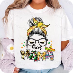 Cinco de Mayo Mama png, chapeau mexicain png, chignon désordonné mexicain png, festival girly mexicain 2025 png, png mexicain, tacos png, fiesta moyenne nacho