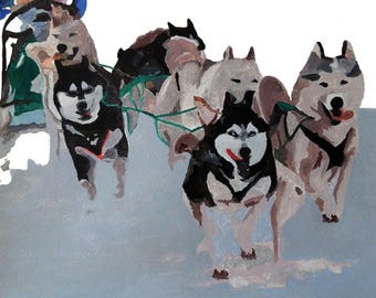 Dog Sledding Watercolor Print: Outdoor Sports Art (8x10)