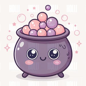Kawaii Cauldron Clipart, Cute Pastel Witch Pot PNG, Spooky Cute Halloween Digital Sticker Art, Halloween Home Decor, Halloween Clipart