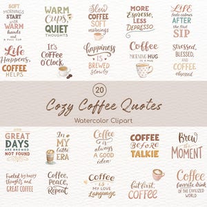 Cozy Coffee Quotes Clipart Minimal Typography PNG Watercolor Quotes Kitchen Wall Art 004